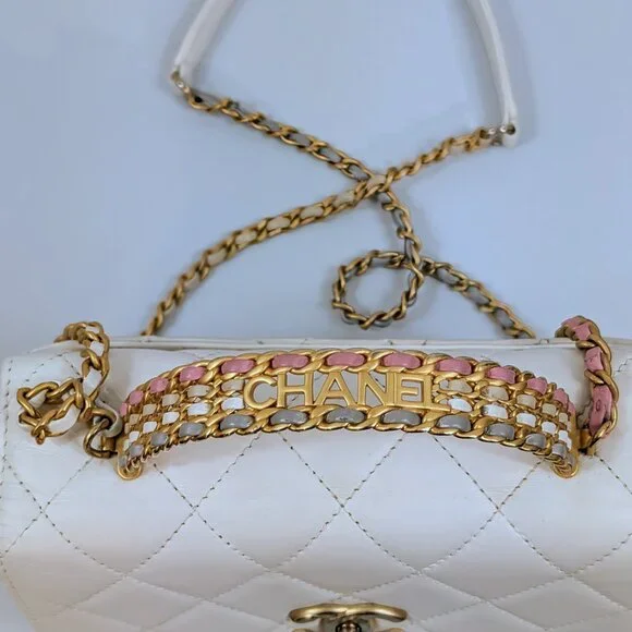 Chanel 19 White Lambskin Small Flap Bag with Pink/Blue Hardware - Picture 7 of 14